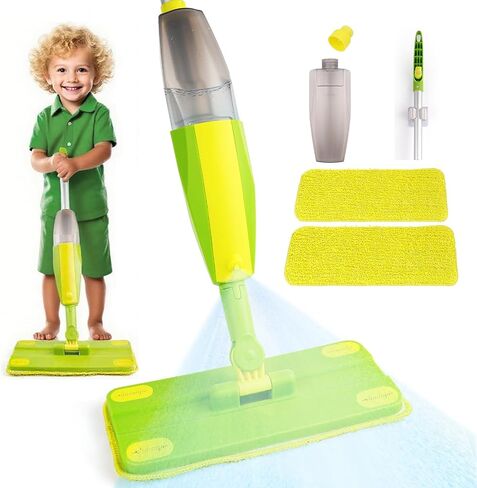 Kids Spray Mop,Toddler Mop Cleaning Set, Real Working Mini Mop & Kids Broom Dustpan Set, Housekeeping Pretend Play Toy, Montessori Kid Cleaning Toy Set Includes Organizer Clip -Green in Kuwait