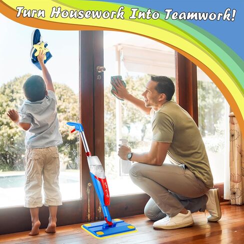 مجموعة تنظيف الأطفال Mop تنظف في الواقع ، Mini Stiddler Size Kids Pray Mop Works حقًا ، وأعمال صغيرة قابلة للفصل Mop Interactive Kid Play Play Gift for Boys Girls in Kuwait