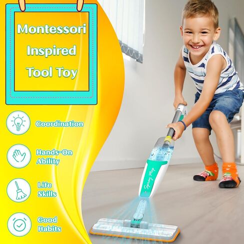 مجموعة تنظيف الأطفال Mop تنظف في الواقع ، Mini Stiddler Size Kids Pray Mop Works حقًا ، وأعمال صغيرة قابلة للفصل Mop Interactive Kid Play Play Gift for Boys Girls in Kuwait