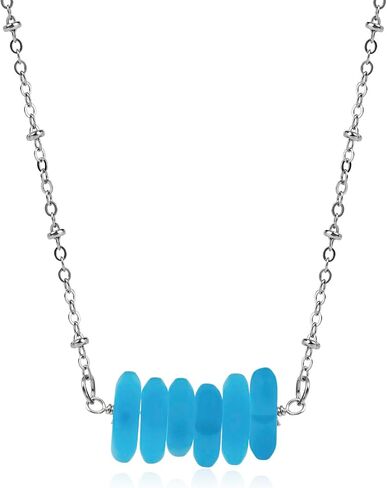 Sea Glass Beaded Necklace for Women – Handcrafted Beach Necklace with Blue Beads, Beach Jewelry Featuring Sea Glass for Summer Vacation in Saudi Arabia
