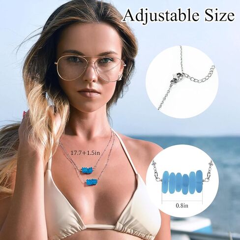 Sea Glass Beaded Necklace for Women – Handcrafted Beach Necklace with Blue Beads, Beach Jewelry Featuring Sea Glass for Summer Vacation in Saudi Arabia