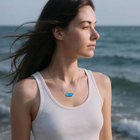 Sea Glass Beaded Necklace for Women – Handcrafted Beach Necklace with Blue Beads, Beach Jewelry Featuring Sea Glass for Summer Vacation in Saudi Arabia