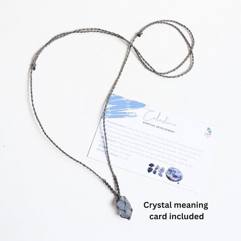 Handmade Celestite Macramé Necklace – Raw Celestine Crystal Pendant Jewelry, Adjustable Cord, Unique Gift for Women & Men in Saudi Arabia