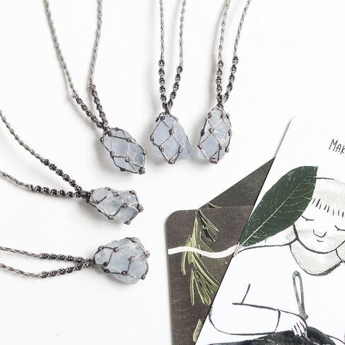 Handmade Celestite Macramé Necklace – Raw Celestine Crystal Pendant Jewelry, Adjustable Cord, Unique Gift for Women & Men in Saudi Arabia