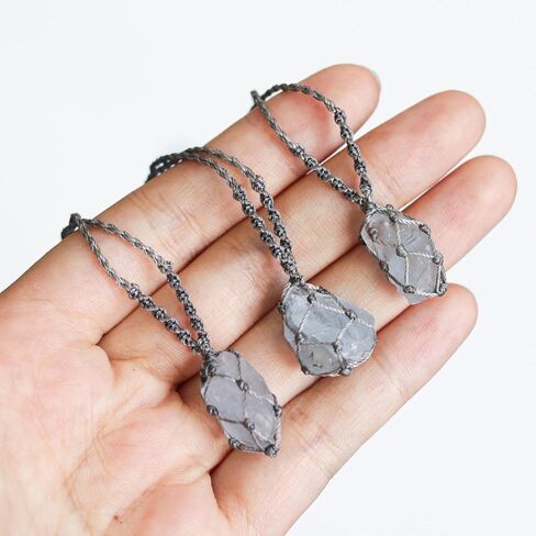 Handmade Celestite Macramé Necklace – Raw Celestine Crystal Pendant Jewelry, Adjustable Cord, Unique Gift for Women & Men in Saudi Arabia