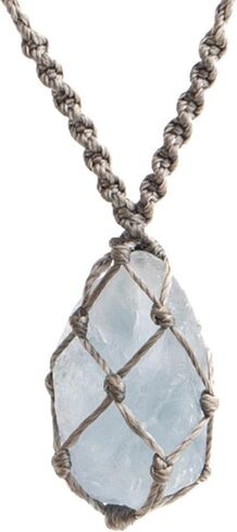 Handmade Celestite Macramé Necklace – Raw Celestine Crystal Pendant Jewelry, Adjustable Cord, Unique Gift for Women & Men in Saudi Arabia