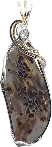 Turkish Stick Agate, wire-wrapped, necklace, sterling silver, 14k gold filled, handmade, unique, jewelry, gift for women, brown, 1975 in Saudi Arabia