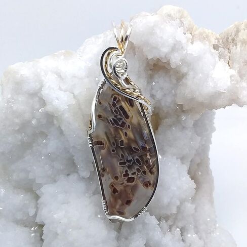Turkish Stick Agate, wire-wrapped, necklace, sterling silver, 14k gold filled, handmade, unique, jewelry, gift for women, brown, 1975 in Saudi Arabia