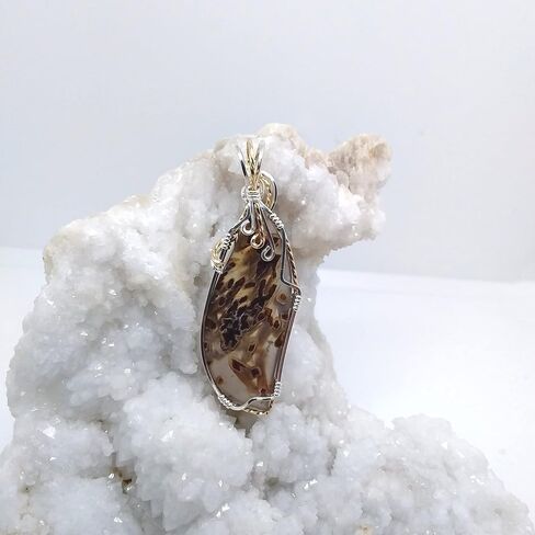 Turkish Stick Agate, wire-wrapped, necklace, sterling silver, 14k gold filled, handmade, unique, jewelry, gift for women, brown, 1975 in Saudi Arabia