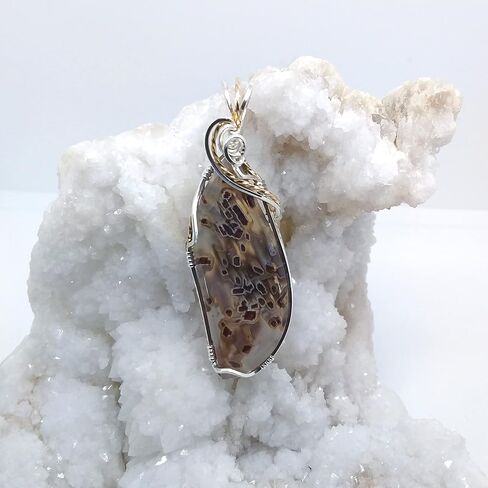 Turkish Stick Agate, wire-wrapped, necklace, sterling silver, 14k gold filled, handmade, unique, jewelry, gift for women, brown, 1975 in Saudi Arabia