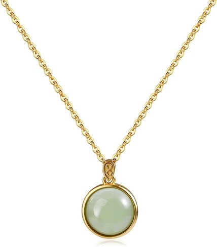 Exquisite Green Jade Necklace with Gold Frame – Unique Round Pendant Jade Jewelry for Women & Stylish Green and Gold Necklace Gift in Saudi Arabia