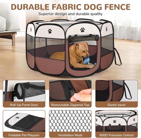 Pop-up Playpen for Puppy, Portable and Foldable Exercise Kennel Tent Crate Indoor/Outdoor Travel Camping, Removable Zipper Top in Saudi Arabia