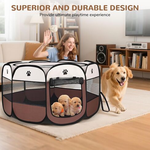 Pop-up Playpen for Puppy, Portable and Foldable Exercise Kennel Tent Crate Indoor/Outdoor Travel Camping, Removable Zipper Top in Saudi Arabia