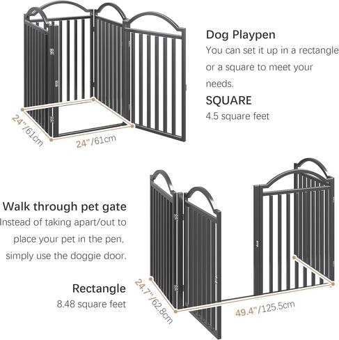 BHG Metal No-Assembly Freestanding Dog Gate with Door Walk Through, Extra Wide 96", Extra Tall 32" Pet Gate, Accordion Puppy Folding Playpen Dog Fence for Indoor & Outdoor, with 2PCS Support - Black in Saudi Arabia