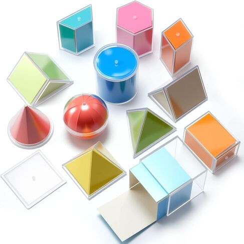 Faccito Set of 12 Folding Geometric Shapes 2D 3D Geometric Solids Early Math Multicolored Shapes Manipulatives and Geometry Set for Kids Math Teacher Aids Supplies in Saudi Arabia
