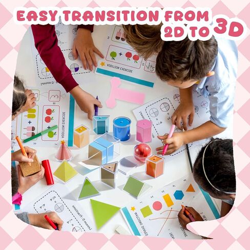 Faccito Set of 12 Folding Geometric Shapes 2D 3D Geometric Solids Early Math Multicolored Shapes Manipulatives and Geometry Set for Kids Math Teacher Aids Supplies in Saudi Arabia