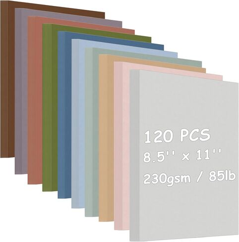 120 ورقة 8.5 × 11 ورقة ورقة ملونة ، 85 رطل/230gsm A4 Morandi Cardstock ، ورقة سجل القصاصات على الوجهين ثقيلة لطباعة NKJET ، صنع البطاقات ، الحرف اليدوية ومشاريع DIY (10 ألوان) in Kuwait