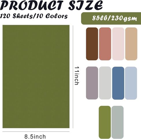 120 ورقة 8.5 × 11 ورقة ورقة ملونة ، 85 رطل/230gsm A4 Morandi Cardstock ، ورقة سجل القصاصات على الوجهين ثقيلة لطباعة NKJET ، صنع البطاقات ، الحرف اليدوية ومشاريع DIY (10 ألوان) in Kuwait