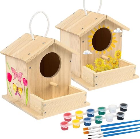 LotFancy Bird House Kit, 2 Pack, DIY Wooden Birdhouse Kits, Arts and Crafts Painting Kit for Kids, Build and Paint, Including Paints & Brushes in Saudi Arabia