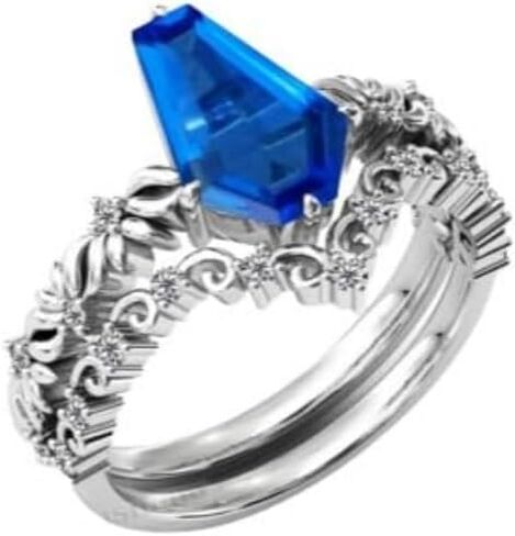 1 CT Antique Blue Sapphire Handmade Engagement Ring, Coffin Shaped Wedding Anniversary Ring Set for Women, Vintage Style Solitaire Design, Promise Gifts for Her in Saudi Arabia