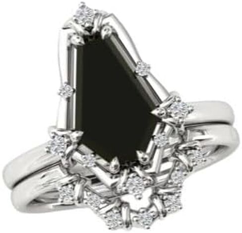 Art Deco Coffin على شكل 2 CT أسود أونكس خاتم الخطوبة مجموعة 14K الذهب الأسود أونكس خاتم الزواج مجموعة خمر الأسود أونيكس 2 قطعة خاتم الزفاف للنساء اقتراح/الذكرى/الوعد مجموعة خاتم (5) in Saudi Arabia