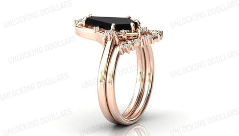 Art Deco Coffin على شكل 2 CT أسود أونكس خاتم الخطوبة مجموعة 14K الذهب الأسود أونكس خاتم الزواج مجموعة خمر الأسود أونيكس 2 قطعة خاتم الزفاف للنساء اقتراح/الذكرى/الوعد مجموعة خاتم (5) in Saudi Arabia