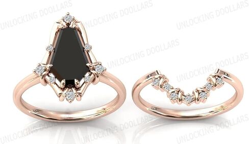 Art Deco Coffin على شكل 2 CT أسود أونكس خاتم الخطوبة مجموعة 14K الذهب الأسود أونكس خاتم الزواج مجموعة خمر الأسود أونيكس 2 قطعة خاتم الزفاف للنساء اقتراح/الذكرى/الوعد مجموعة خاتم (5) in Saudi Arabia