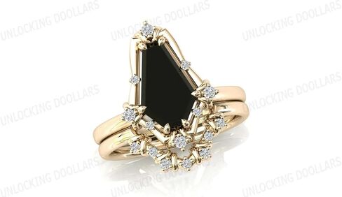 Art Deco Coffin على شكل 2 CT أسود أونكس خاتم الخطوبة مجموعة 14K الذهب الأسود أونكس خاتم الزواج مجموعة خمر الأسود أونيكس 2 قطعة خاتم الزفاف للنساء اقتراح/الذكرى/الوعد مجموعة خاتم (5) in Saudi Arabia