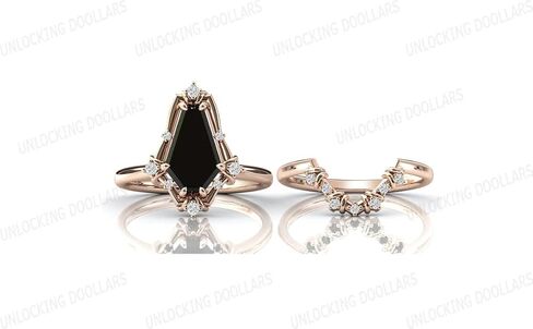 Art Deco Coffin على شكل 2 CT أسود أونكس خاتم الخطوبة مجموعة 14K الذهب الأسود أونكس خاتم الزواج مجموعة خمر الأسود أونيكس 2 قطعة خاتم الزفاف للنساء اقتراح/الذكرى/الوعد مجموعة خاتم (5) in Saudi Arabia
