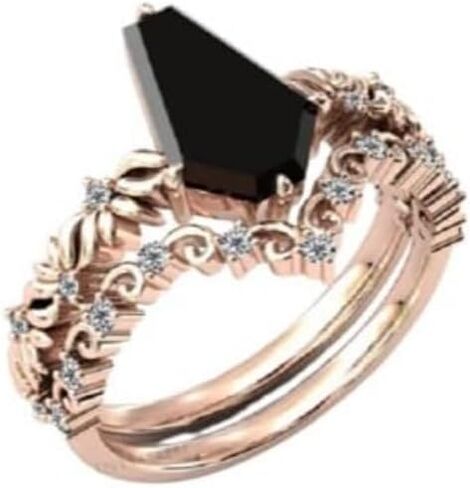 1CT-3CT شكل تابوت الشكل Solitaire خاتم الزفاف العتيقة مجموعة خاتم خطوبة أونيكس المصنوع يدويًا للنساء هدايا زفافها لخاتمها الماس الأسود 925 الفضة/10K/14K/18K ذهبية صلبة (2 م ، أبيض) in Saudi Arabia