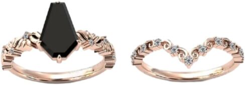 1CT-3CT شكل تابوت الشكل Solitaire خاتم الزفاف العتيقة مجموعة خاتم خطوبة أونيكس المصنوع يدويًا للنساء هدايا زفافها لخاتمها الماس الأسود 925 الفضة/10K/14K/18K ذهبية صلبة (2 م ، أبيض) in Saudi Arabia