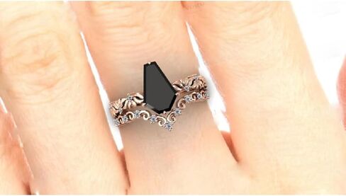1CT-3CT شكل تابوت الشكل Solitaire خاتم الزفاف العتيقة مجموعة خاتم خطوبة أونيكس المصنوع يدويًا للنساء هدايا زفافها لخاتمها الماس الأسود 925 الفضة/10K/14K/18K ذهبية صلبة (2 م ، أبيض) in Saudi Arabia