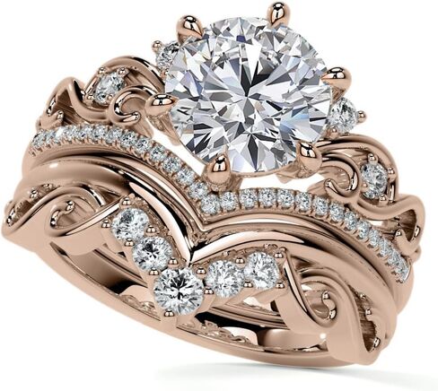 1CT-3CT Round Cut Ring Moissanite Bridal Ring مجموعة للنساء الحلقة المصنوعة يدويًا للسيدات ، وعدها (1.5 م ، وردة) in Saudi Arabia