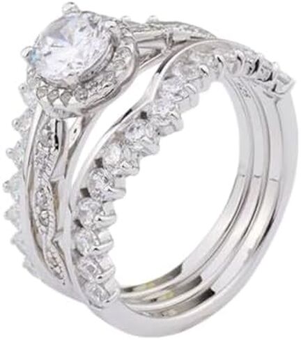 icedout 2.10 CT Round Round Diamond فريد من نوع Art Deco 3 قطع مجموعة زفاف زفاف اثنين من حلقات التراص ثلاثية متطابقة مجموعة الخطوبة للنساء 14K الذهب الأبيض مطلي 925 الجنيه الاسترليني المجوهر in Saudi Arabia