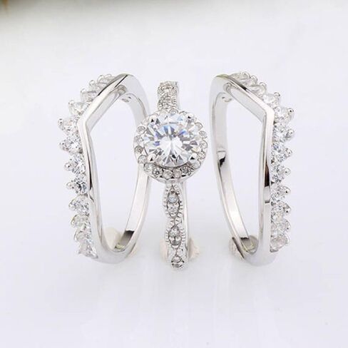 icedout 2.10 CT Round Round Diamond فريد من نوع Art Deco 3 قطع مجموعة زفاف زفاف اثنين من حلقات التراص ثلاثية متطابقة مجموعة الخطوبة للنساء 14K الذهب الأبيض مطلي 925 الجنيه الاسترليني المجوهر in Saudi Arabia