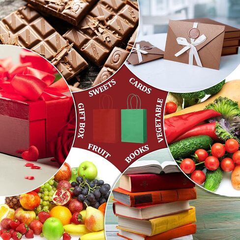 Yeaqee 50 Pcs Christmas Paper Bags, Kraft Gift Bags Bulk, Christmas, Wedding, Baby Shower, Party Supplies Gift Bags with Same Color Handle, 5.9 x 8.2 x 3.1 Inch (Orange, Dark Green) in Saudi Arabia