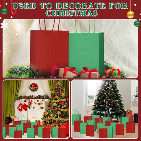 Yeaqee 50 Pcs Christmas Paper Bags, Kraft Gift Bags Bulk, Christmas, Wedding, Baby Shower, Party Supplies Gift Bags with Same Color Handle, 5.9 x 8.2 x 3.1 Inch (Orange, Dark Green) in Saudi Arabia