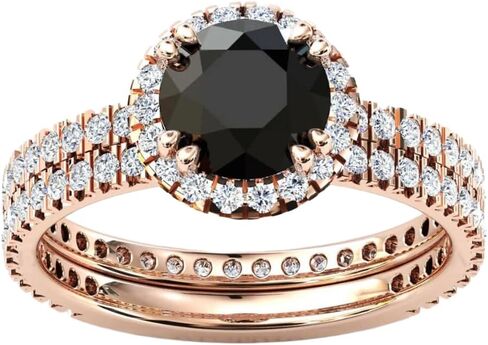1CT-3CT Round Cut Black Diamond Wedding Ring Pave Halo Halo Black Onyx Bridal Ring for Women Promise Hig in Kuwait
