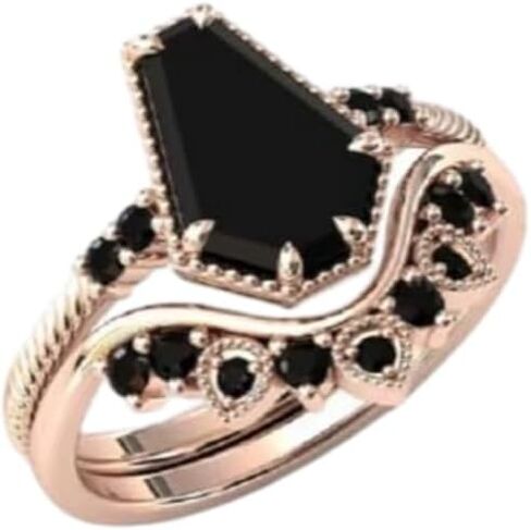 1CT-3CT شكل تابوت الشكل خاتم زواج Solitaire مجموعة خاتم خطوبة أونيكس المصنوع يدويًا للنساء هدايا الزفاف لخاتمها الأسود الماسي 925 الفضة/10K/14K/18K الذهب الصلب (2.5 م ، أبيض) in Saudi Arabia
