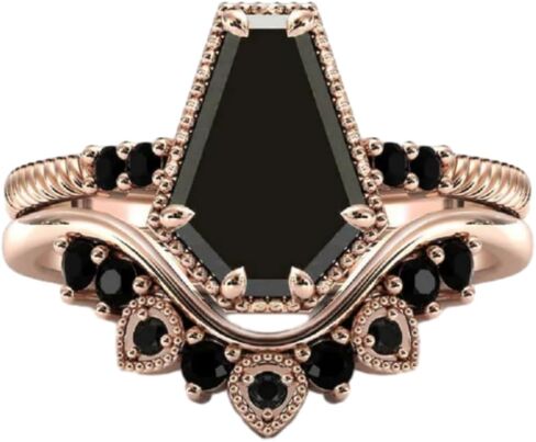 1CT-3CT شكل تابوت الشكل خاتم زواج Solitaire مجموعة خاتم خطوبة أونيكس المصنوع يدويًا للنساء هدايا الزفاف لخاتمها الأسود الماسي 925 الفضة/10K/14K/18K الذهب الصلب (2.5 م ، أبيض) in Saudi Arabia