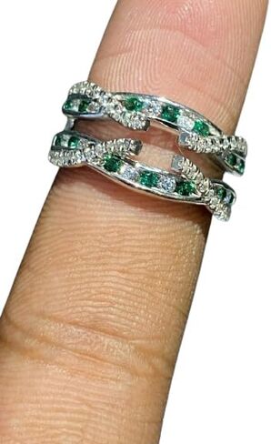 1.00 CT REOW GREEN GREEN EMERANSER REP RING ، 14K WHITE GOLD FILD ، STERLING SILVER (WIDE ، 5) in Saudi Arabia