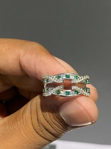 1.00 CT REOW GREEN GREEN EMERANSER REP RING ، 14K WHITE GOLD FILD ، STERLING SILVER (WIDE ، 5) in Saudi Arabia