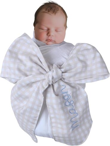 Morxy Personalized Newborn Swaddle Sash-Cotton Maternity Sash with Big Bowknot - Custom Sash for Baby Girls & Boys - Cute Baby Accessory for Newborn Photography Props and Nursery Décor (Plaid Pink) in Saudi Arabia