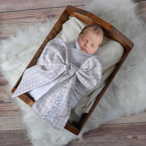 Morxy Personalized Newborn Swaddle Sash-Cotton Maternity Sash with Big Bowknot - Custom Sash for Baby Girls & Boys - Cute Baby Accessory for Newborn Photography Props and Nursery Décor (Plaid Pink) in Saudi Arabia
