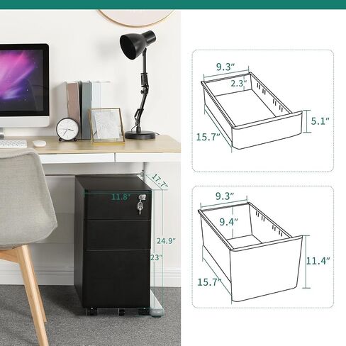 Yitahome 3 File File File Cabinet ، خزانة ملفات الهاتف المحمول للمكتب المنزلي ، أدراج خزانة الملفات المعدنية مع المفاتيح ، خزانة تخزين المكاتب مسبقًا لـ A4/Letter/Legal (أبيض) in Saudi Arabia