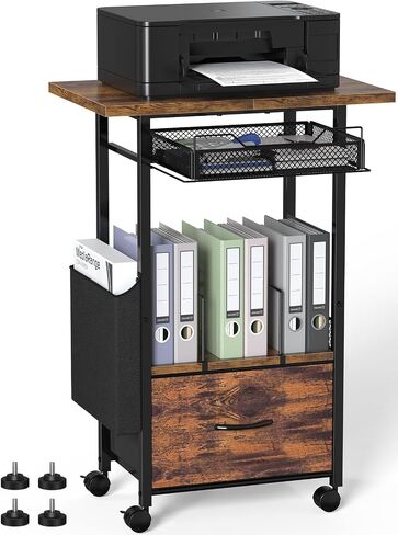 حامل طابعة من 3 طبقات متنقلة مع خزانة ملفات 2-drawer ، 24 عجلات مكتب موسعة وعجلات قابلة للقفل ، عربة متداول قابلة للتعديل لتخزين المكاتب المنزلية (أسود) in Kuwait