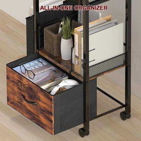 حامل طابعة من 3 طبقات متنقلة مع خزانة ملفات 2-drawer ، 24 عجلات مكتب موسعة وعجلات قابلة للقفل ، عربة متداول قابلة للتعديل لتخزين المكاتب المنزلية (أسود) in Kuwait