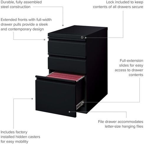 BOWERY HILL 20" 3-Drawer Modern Metal Mobile Pedestal File Cabinet in Espresso in Saudi Arabia