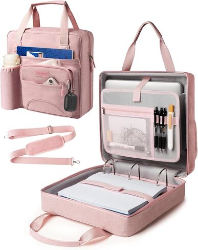 Upgraded 3 Rings Zipper Binder Organizer 3 Inch Zippered Binders with Strap Large Zip Up Portfolio Folder Bag with 9 Pockets Laptop Compartment for Office Travel, Pink in Kuwait
