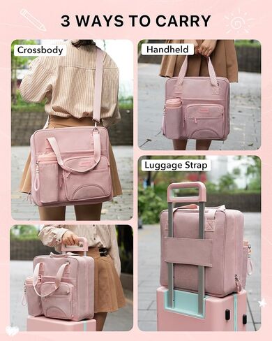 Upgraded 3 Rings Zipper Binder Organizer 3 Inch Zippered Binders with Strap Large Zip Up Portfolio Folder Bag with 9 Pockets Laptop Compartment for Office Travel, Pink in Kuwait